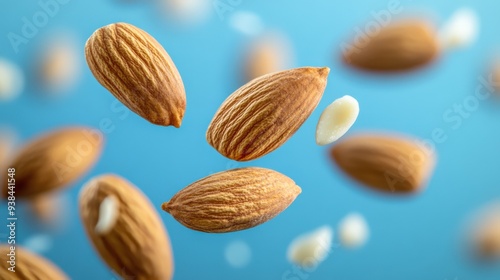 Almonds in Motion with Blue Backdrop