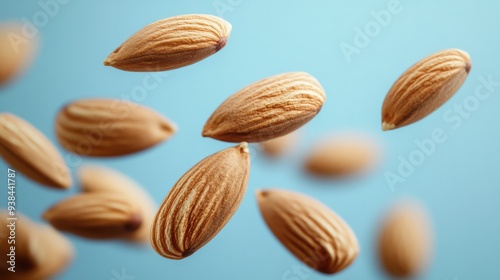 Almonds Floating with Blue Background