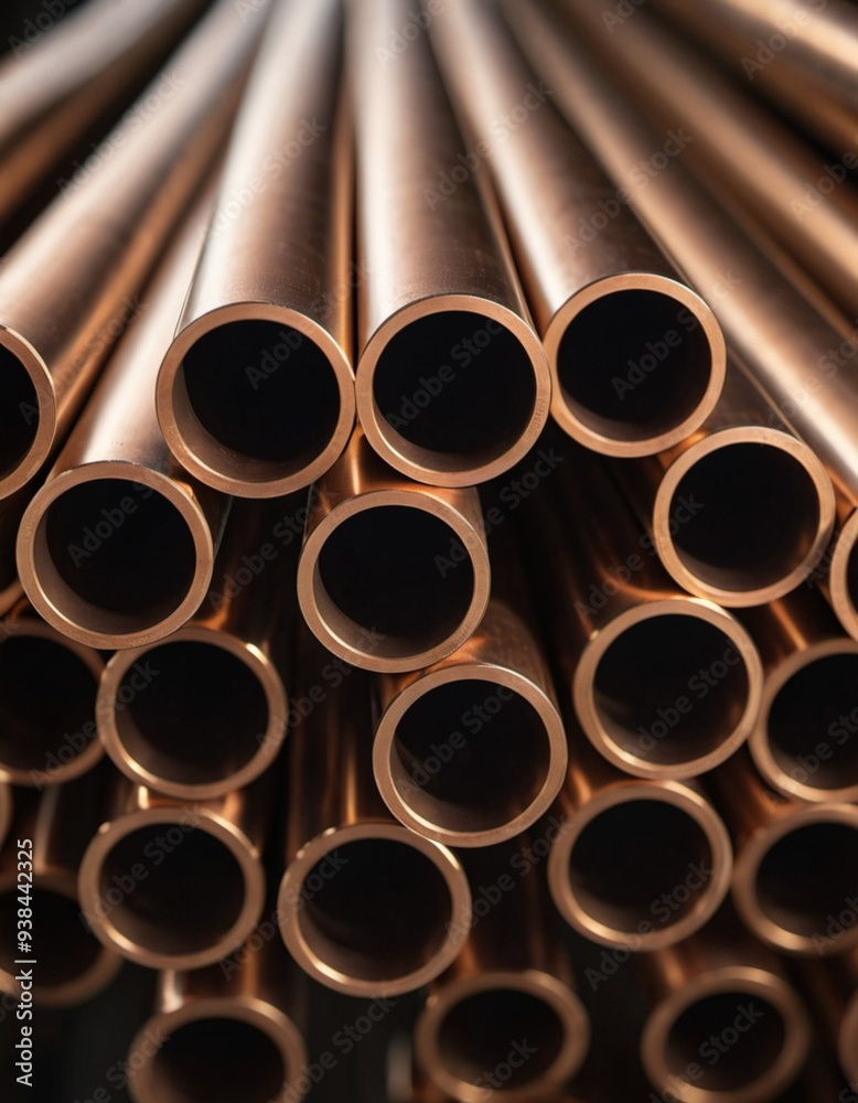 Copper bronze heat exchanger pipes. Heavy non-ferrous metallurgy. Factory industrial production of metal cuprum pipes. Heat exchanger is a technical device in which heat is exchanged between two media Copper bronze heat exchanger pipes. Heavy non-ferrous metallurgy. Factory industrial production of metal cuprum pipes. Heat exchanger is a technical device in which heat is exchanged between two media