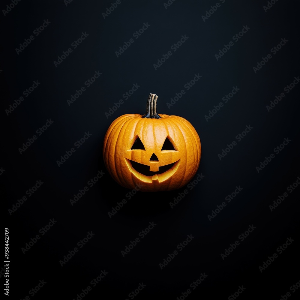 Carved Halloween pumpkin with spooky face against dark background Carved Halloween pumpkin with spooky face against dark background