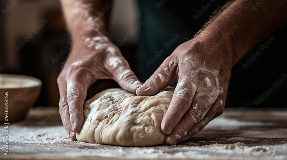 Close-up of Hands Kneading Fresh Bread Dough