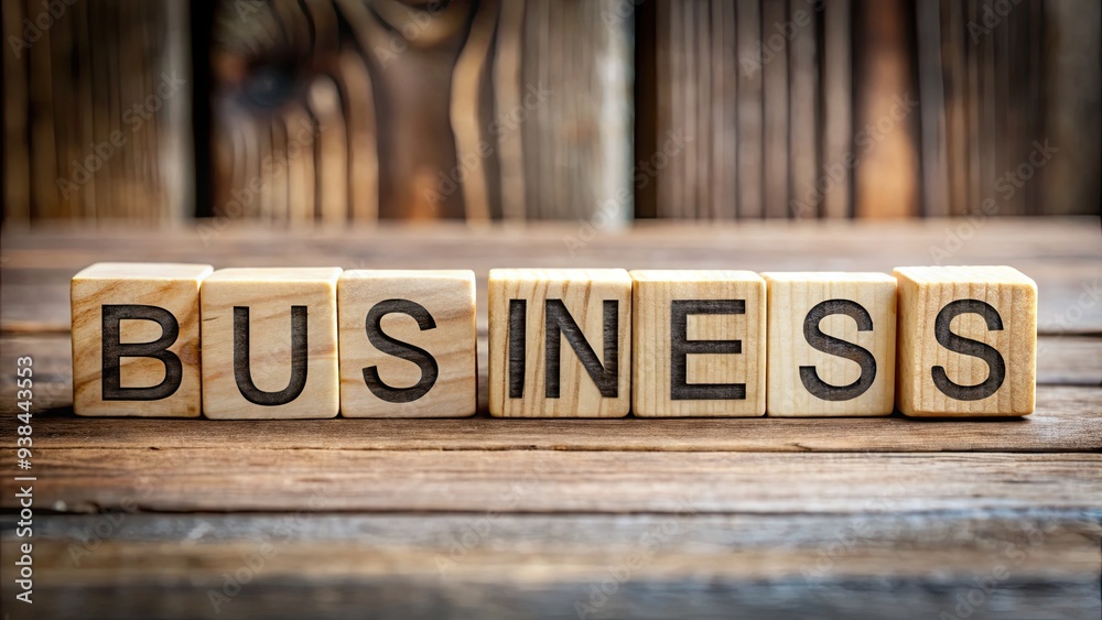 Wooden Blocks Spelling Business on Rustic Table