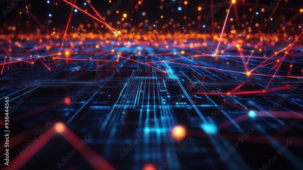 Fototapeta premium A blue and orange line pattern with many dots