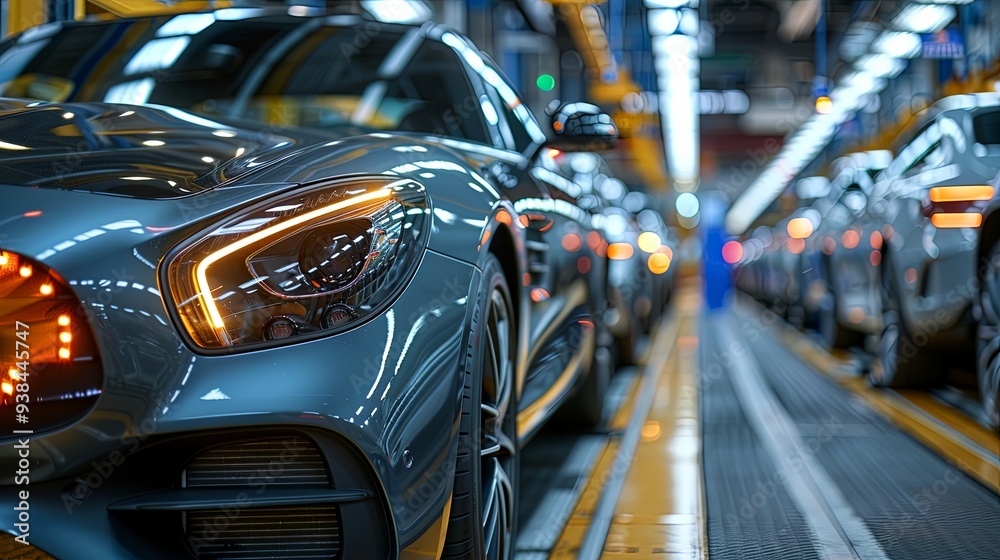 A modern, sleek, black car in focus, stands poised on an assembly line within a state-of-the-art car manufacturing plant, exemplifying precision engineering. A modern, sleek, black car in focus, stands poised on an assembly line within a state-of-the-art car manufacturing plant, exemplifying precision engineering.