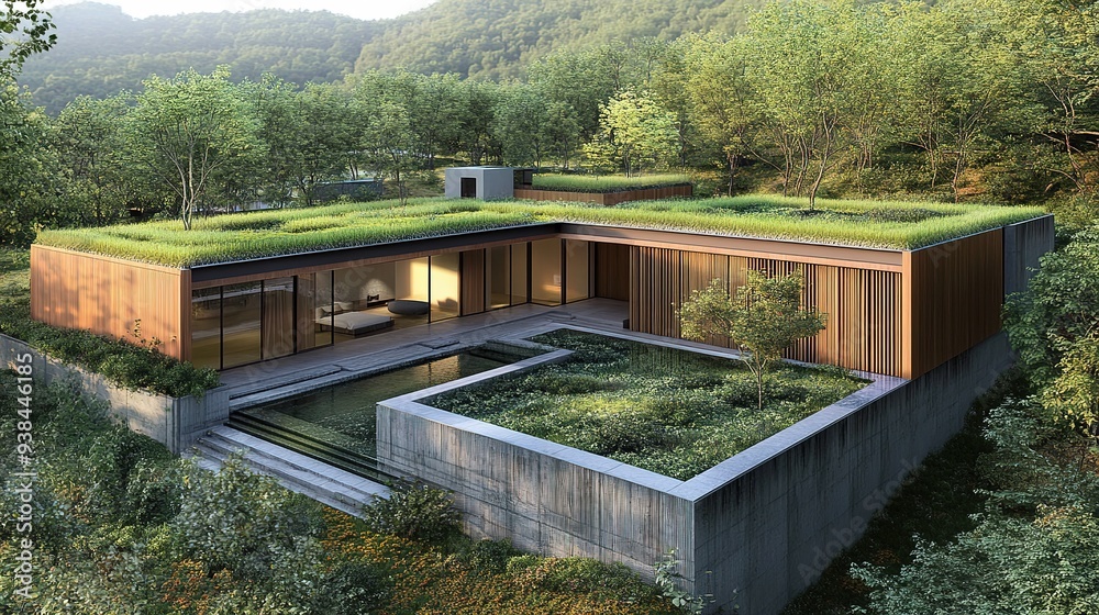 Fototapeta premium Eco-friendly home design featuring solar panels