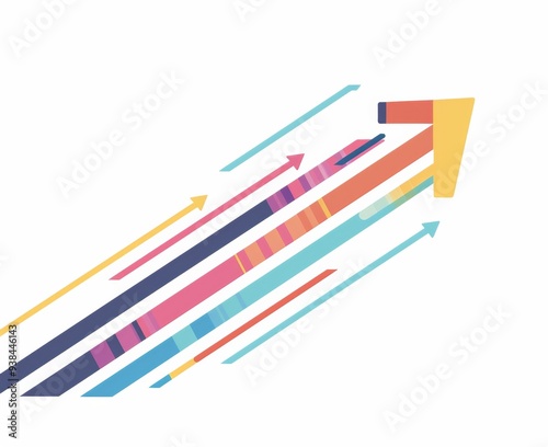  Right-Pointing Arrows with Colorful Lines on White Background Symbolizing Progress and Growth