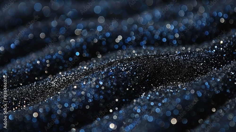 Blue glitter sparkles on a shiny black background, creating a mesmerizing effect. Ideal for holiday designs and festive projects, adding elegance and glamour to your creations. Blue glitter sparkles on a shiny black background, creating a mesmerizing effect. Ideal for holiday designs and festive projects, adding elegance and glamour to your creations.