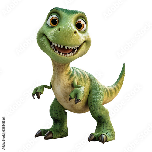 A funny 3d cartoon T-Rex dinosaur with a big smile on his face on a transparent background. photo