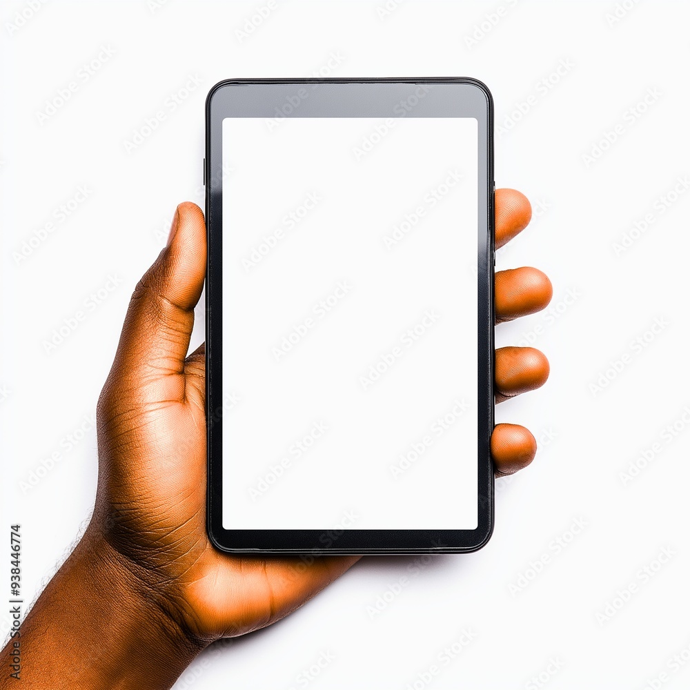 A hand holding a tablet with a blank white screen, ideal for concepts of technology, mobile devices, and digital communication.
A hand holding a tablet with a blank white screen, ideal for concepts of technology, mobile devices, and digital communication.