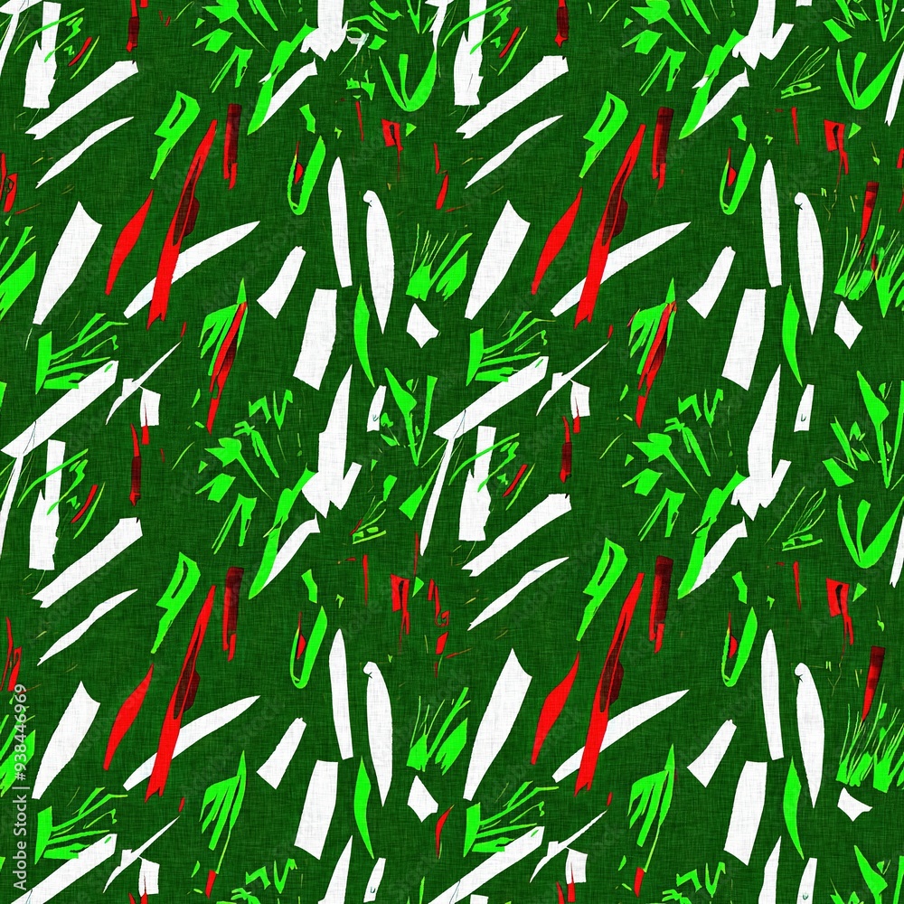 Naklejka premium Modern christmas foliage fir branch in traditional red green colors for festive home decor. Scandi bright yuletide holiday background in repeatable tile swatch.