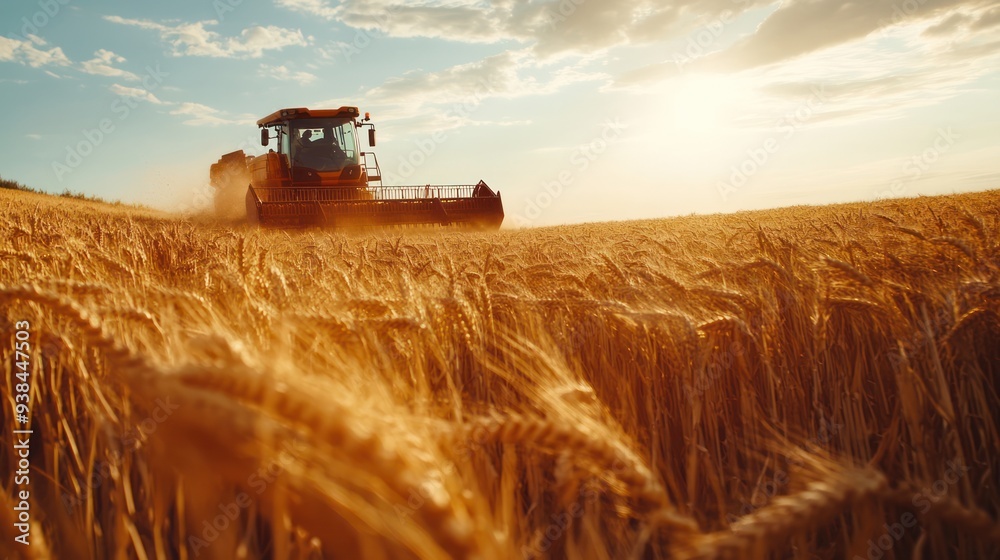 Fototapeta premium Harvesting Wheat in Golden Field