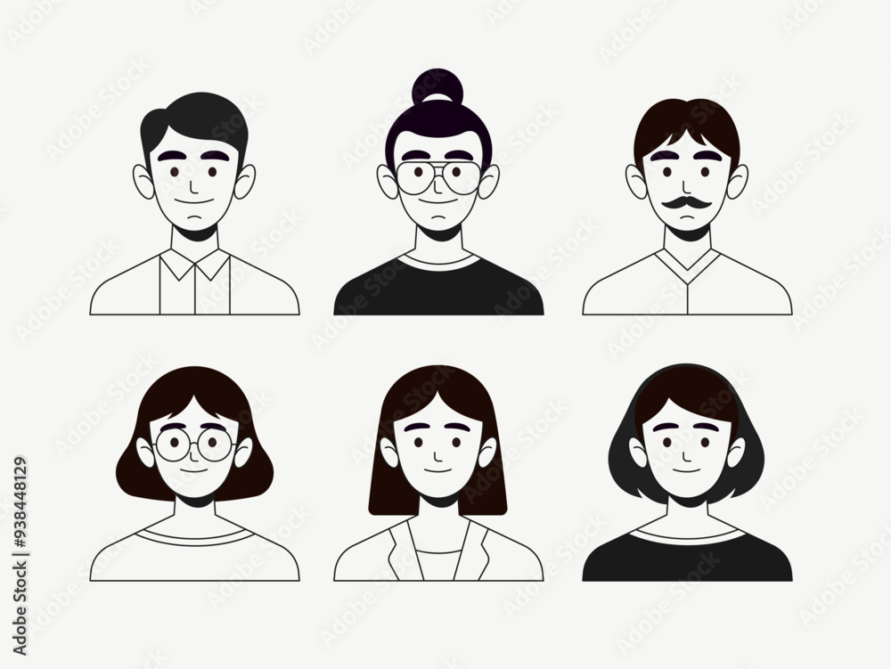 Minimalist Black and White Avatar Icons of Diverse People Minimalist Black and White Avatar Icons of Diverse People