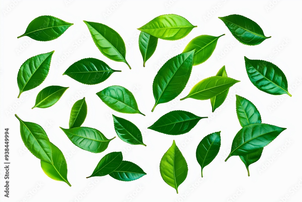 Various green leaves scattered on a white background, symbolizing nature, freshness, and environmental concepts.
Various green leaves scattered on a white background, symbolizing nature, freshness, and environmental concepts.