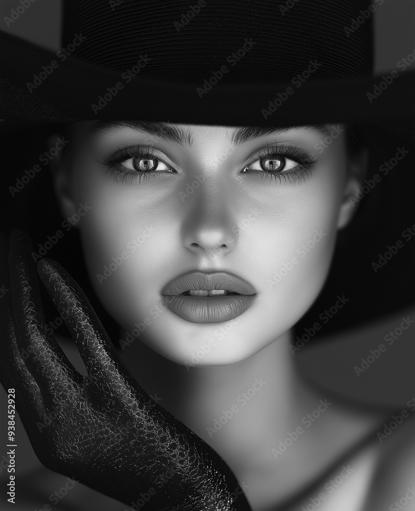 Mujer con sombrero negro y guantes Mujer con sombrero negro y guantes