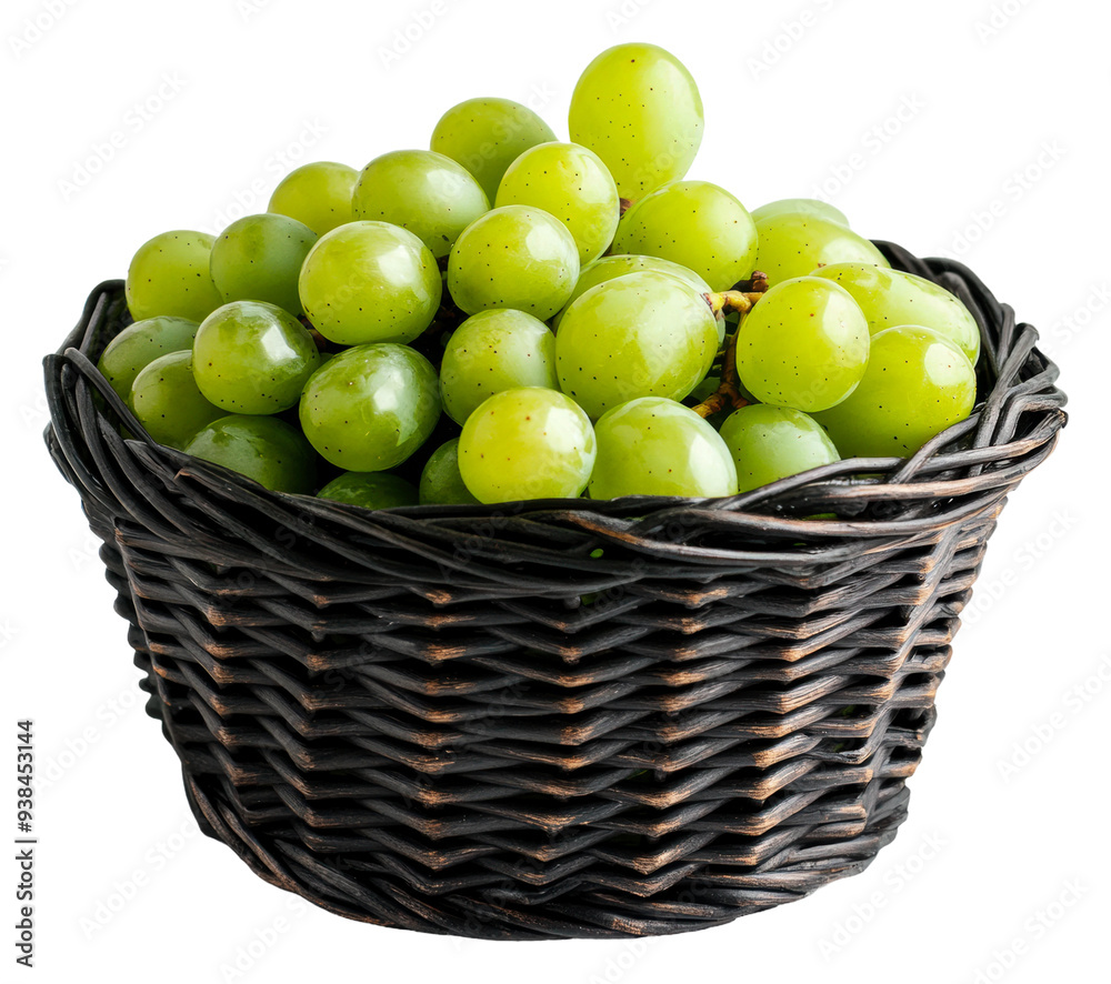 PNG Fresh green grapes in a black wicker basket PNG Fresh green grapes in a black wicker basket