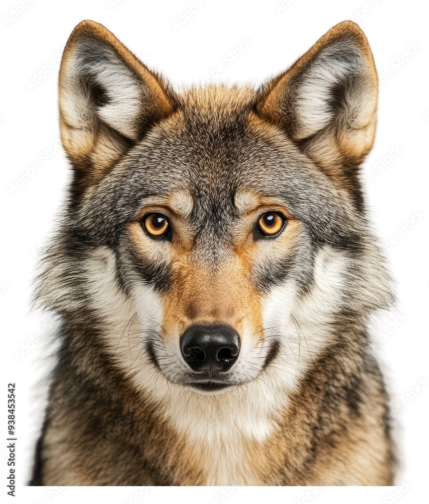Fototapeta premium PNG Close-up of a wolf with piercing golden eyes