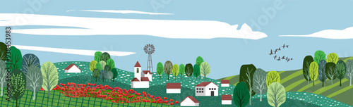 Beautiful countryside, nature and landscape. Vector illustration.