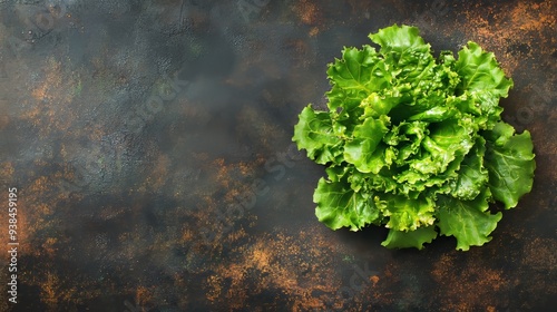 Lettuce leaves on rustic background, flat lay photo