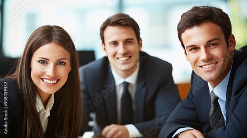 Smiling business team in office.