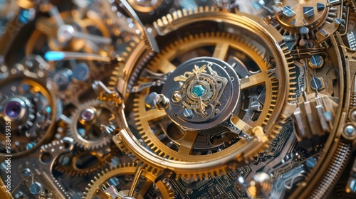 Wallpaper Mural Close-up of intricate, gold-toned gears and mechanisms of a clockwork. Torontodigital.ca