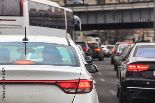 Car traffic jam at the intersection of roads