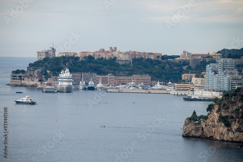 Morning view on houses and harbour of Monte-Carlo town in Monaco principality