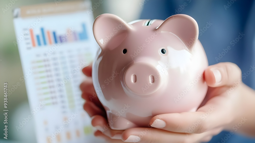 Pink Piggy Bank Savings Concept with Financial Chart