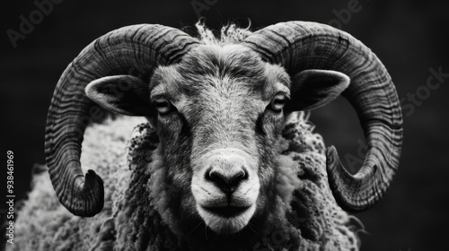 Portrait of a Ram with Majestic Horns