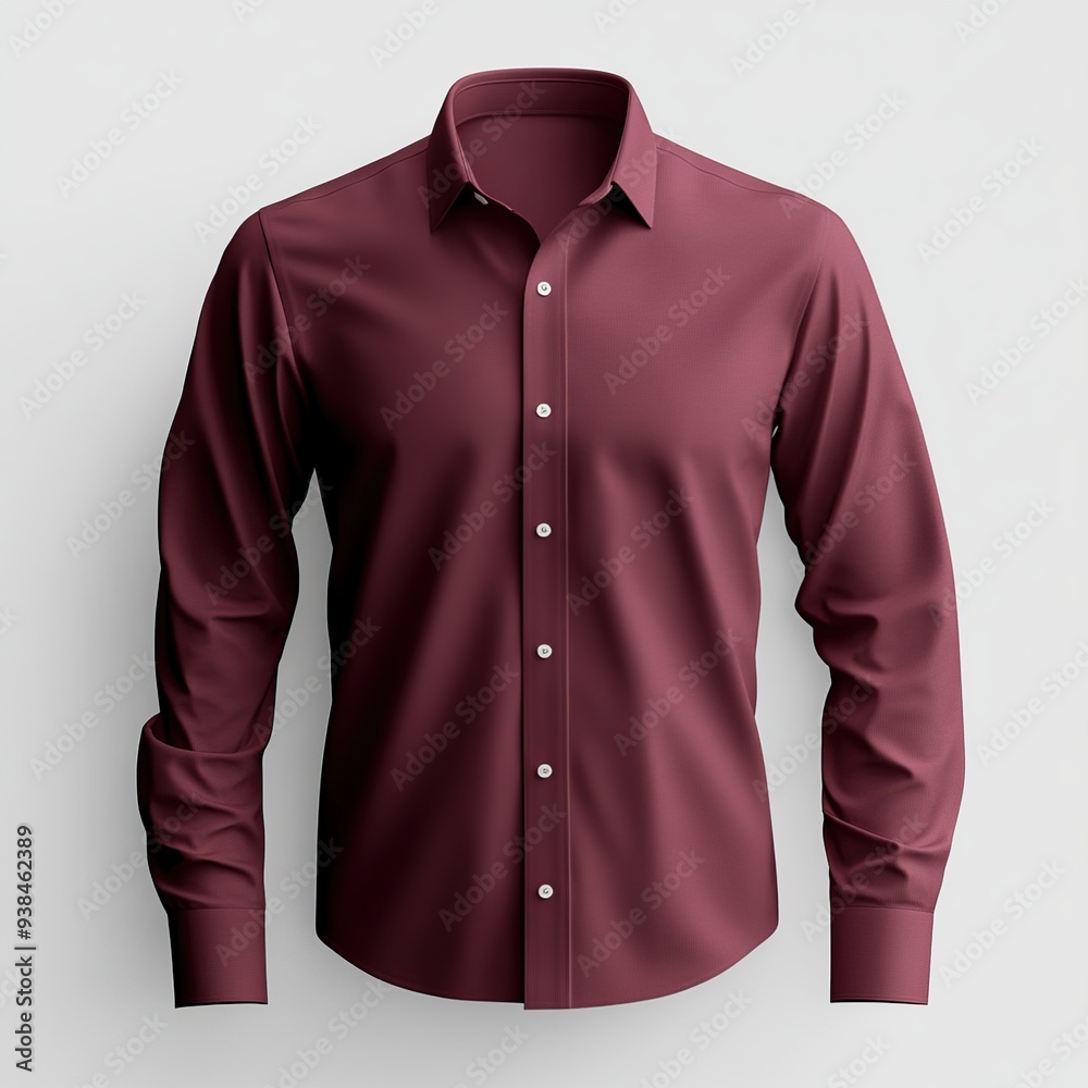 Burgundy long-sleeved dress shirt with button-down collar and white buttons. Burgundy long-sleeved dress shirt with button-down collar and white buttons.