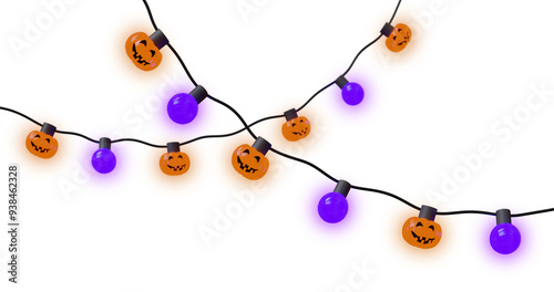 Halloween lights isolated on transparent. 3D illustration.
