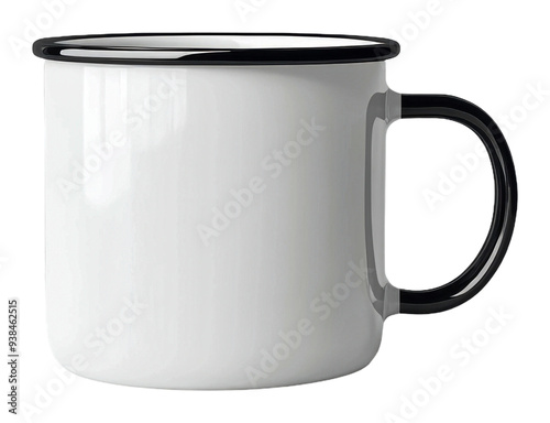 PNG Simple white enamel mug with black rim and handle photo
