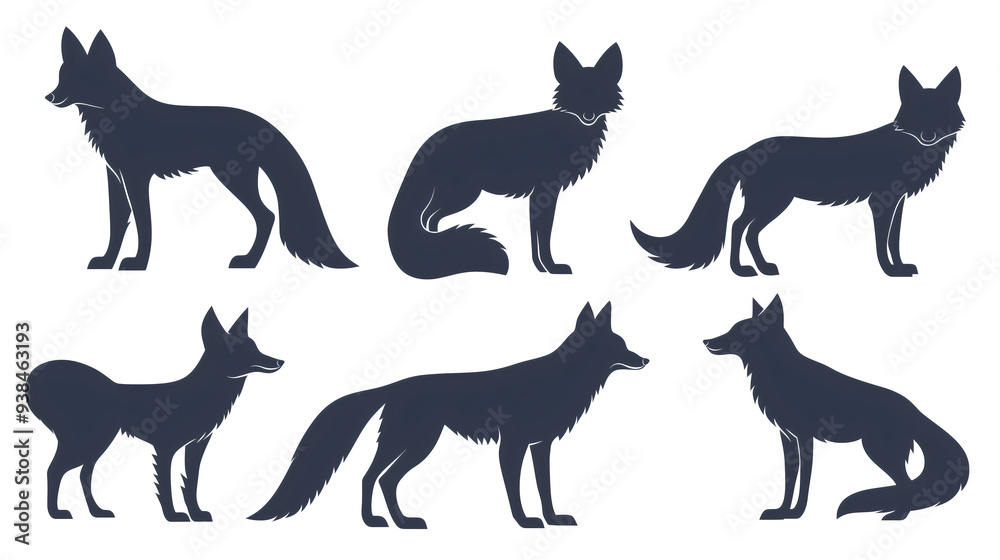 silhouette of fox in various poses isolated on transparent background silhouette of fox in various poses isolated on transparent background