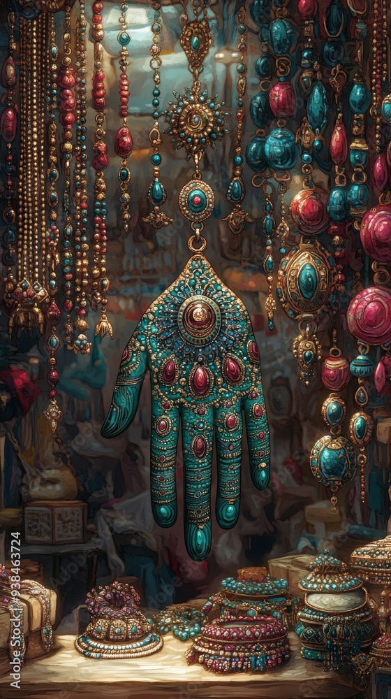 Fototapeta premium Hand of Fatima Jewelry Market Islam Religion Spiritual Symbol