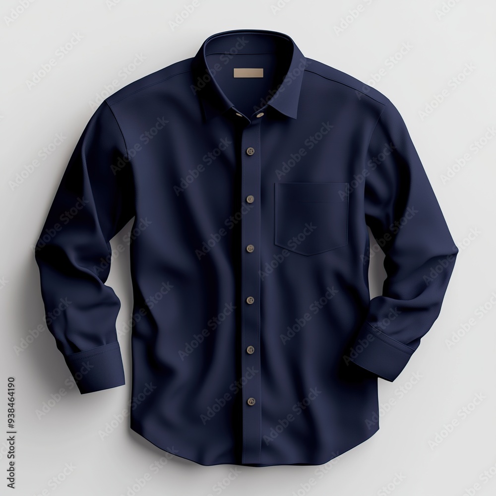 Classic long sleeve, navy blue men's dress shirt with button down collar and a single pocket on the left chest. Classic long sleeve, navy blue men's dress shirt with button down collar and a single pocket on the left chest.