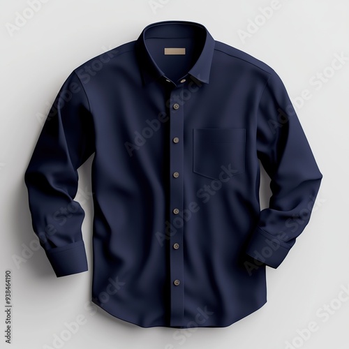 Classic long sleeve, navy blue men's dress shirt with button down collar and a single pocket on the left chest.