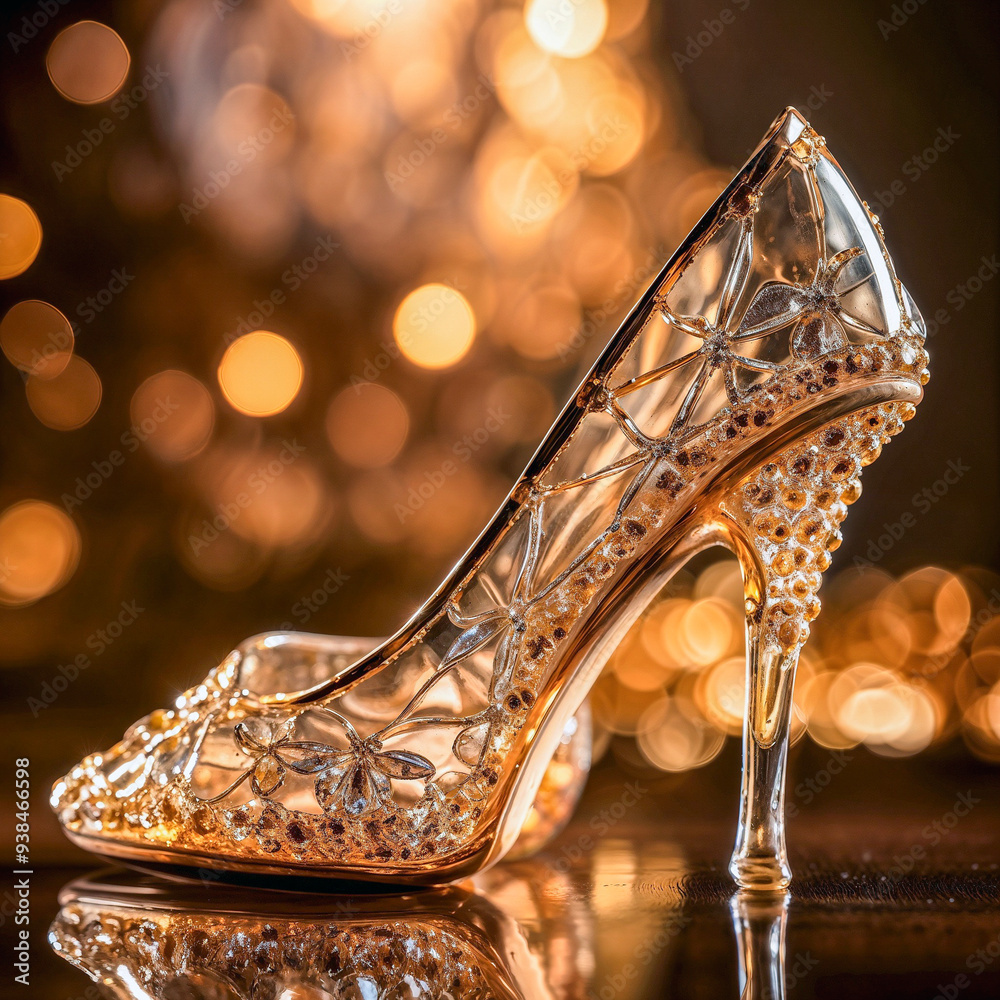 glass slipper with golden bokeh glass slipper with golden bokeh