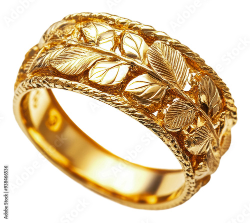 PNG Elegant golden leaf ring design