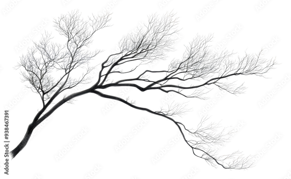 PNG Elegant silhouette of a bare tree branch in winter PNG Elegant silhouette of a bare tree branch in winter