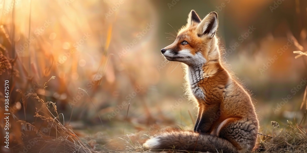 Fototapeta premium Young fox resting and observing