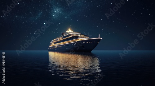 Elegant cruise flyer design with a nighttime view of a cruise ship illuminated against a dark sea, creating a sense of luxury and exclusivity