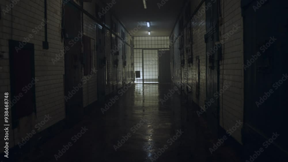 An empty jail corridor during the day An empty jail corridor during the day