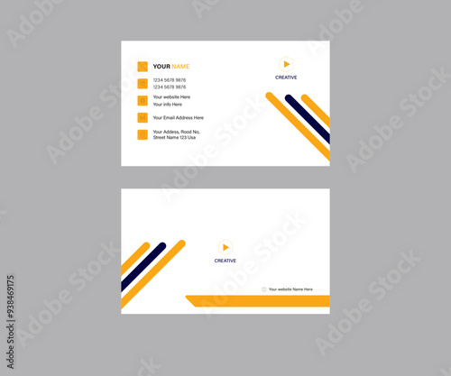 Creative Business card design and Simple Template, professional Vector illustration corporate Modern visiting card double sided yellow Polygonal