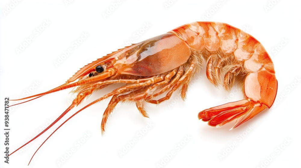 Close-up of a cooked shrimp isolated on a white background. Close-up of a cooked shrimp isolated on a white background.