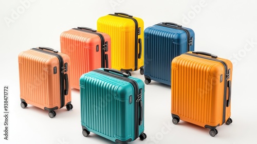 Wallpaper Mural Set of hard-shell luggage in different colors, placed on a white background, providing a vibrant, contemporary feel for travel marketing Torontodigital.ca