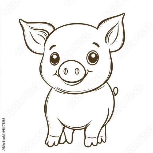 An image of a cute, happy pig is presented in black and white. The pig is smiling and looking at the camera.