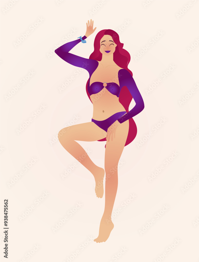Stylized Woman in Vibrant Bikini with Joyful Expression Stylized Woman in Vibrant Bikini with Joyful Expression