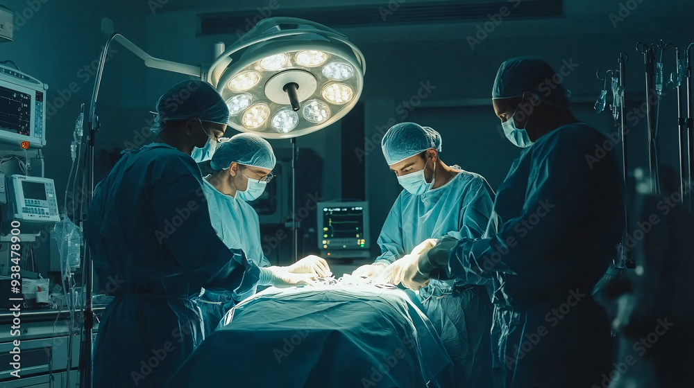 Medical Team Performing Surgical Operation in Modern Operating Room. Medical professionals working together in a hospital setting, including a doctor, nurse, and patient. Medical Team Performing Surgical Operation in Modern Operating Room. Medical professionals working together in a hospital setting, including a doctor, nurse, and patient.