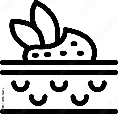 Line icon of a plant growing from fertile soil with a visible layer of humus, ideal for agriculture and gardening themes