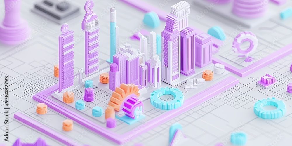 © Narongsag - D Rendered Cityscape with Pastel Colors and Geometric Shapes © Narongsag - D Rendered Cityscape with Pastel Colors and Geometric Shapes