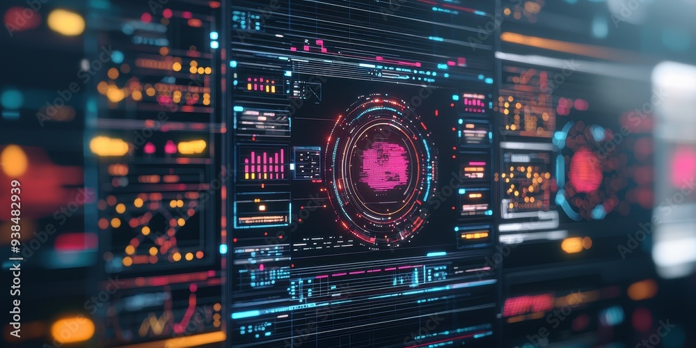 Futuristic Digital Interface with HUD Elements and Data Visualization Futuristic Digital Interface with HUD Elements and Data Visualization